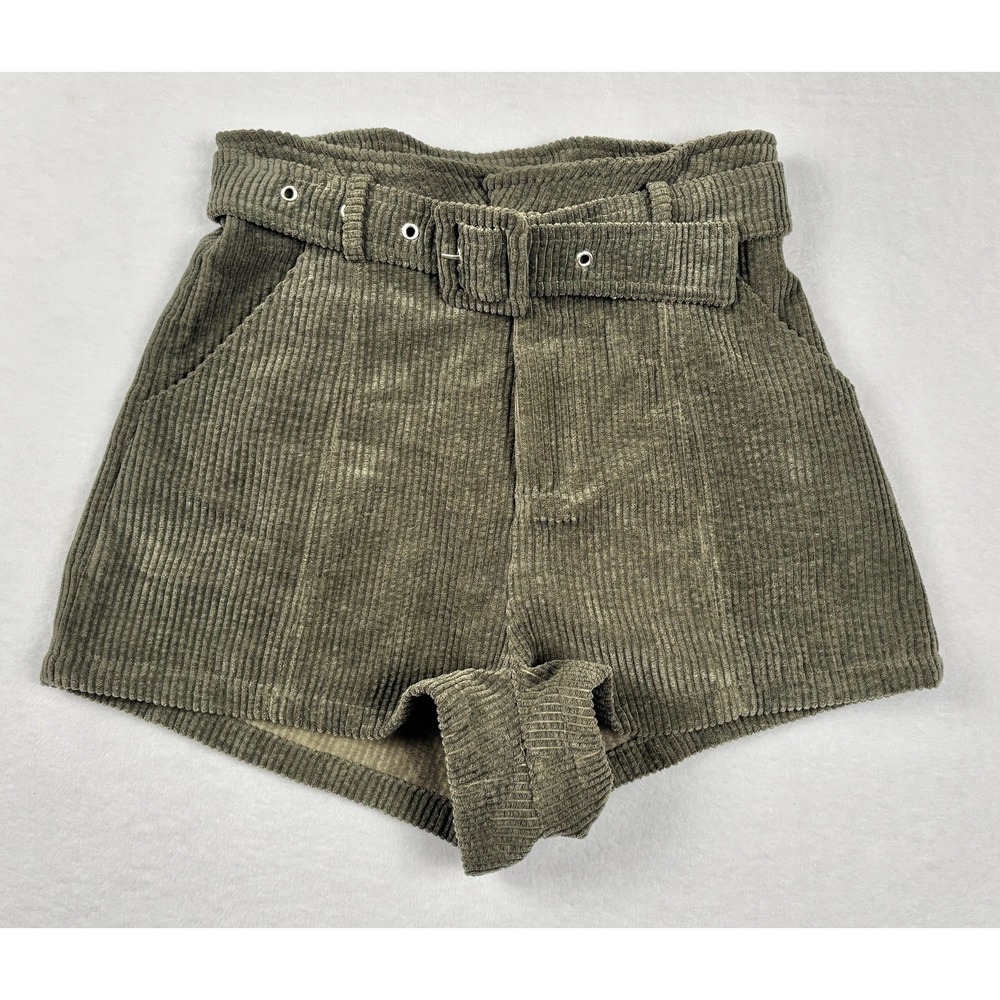 Altar'd State Women's XS Corduroy High Waist Belted Shorts Green Paperbag